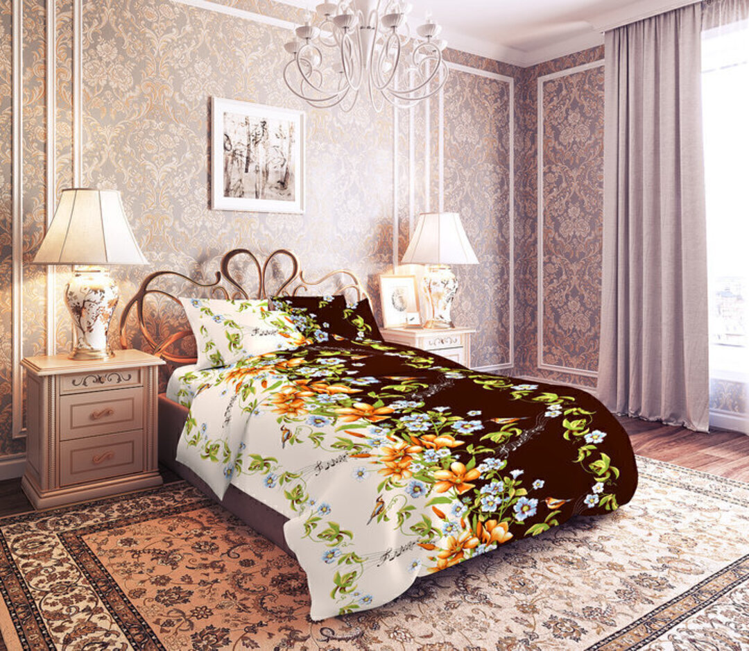 Простыня 1,5сп бязь 125 (150*210) Реноме <3673-1 Соловьиные трели> (арт.35/103)