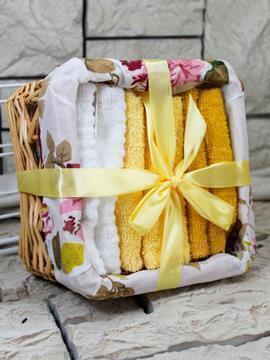 Набор салфеток в подарочной корзинке Cherir/Черир М<4290018-3,  6 предметов 30*30 желтый Скидка 50% Акция2>
